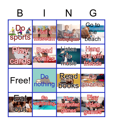 Free time activities Bingo Card