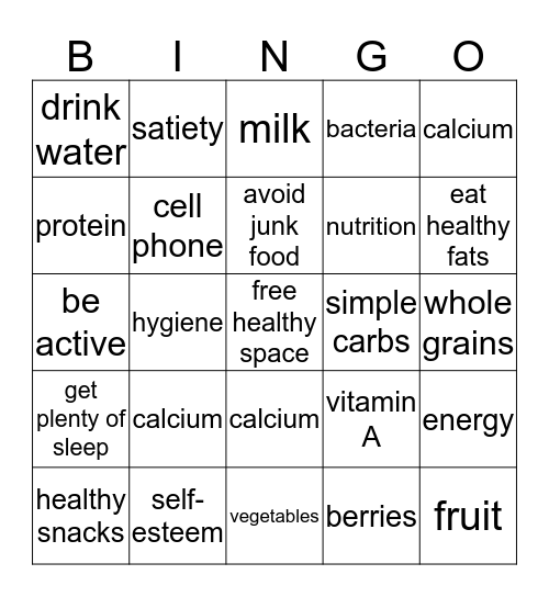 Healthy Teens Bingo Card