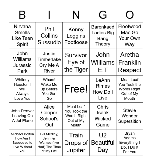 Lockdown Rock N' Roll Bingo Card