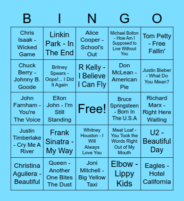 Lockdown Rock N' Roll Bingo Card