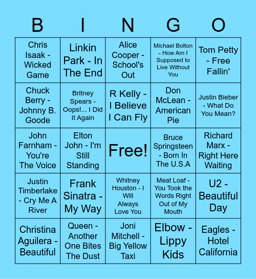 Lockdown Rock N' Roll Bingo Card