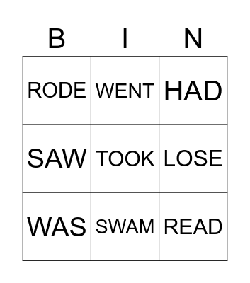 IRREGULAR VERBS BINGO Card