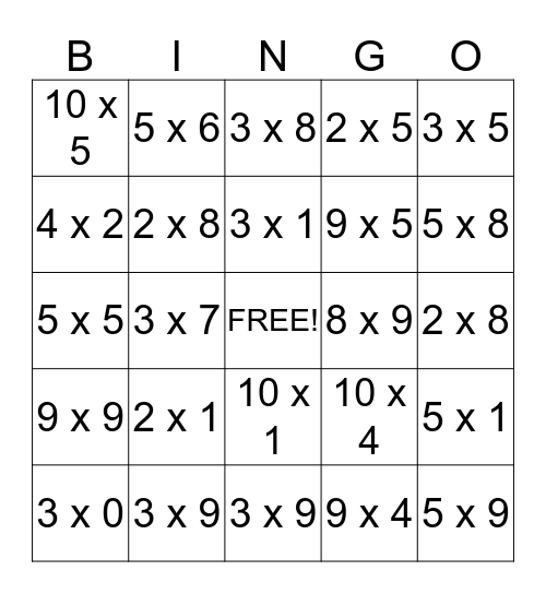 Multiplication Bingo! Bingo Card