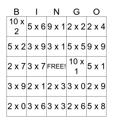 Multiplication Bingo! Bingo Card