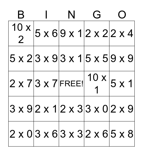 Multiplication Bingo! Bingo Card