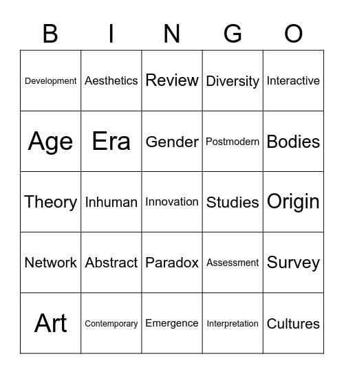 Academic Book Titles Bingo Card