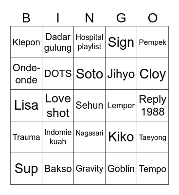 Punya Jihyo Bingo Card