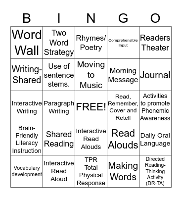 LIFT UP  Bingo Card