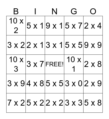 Multiplication Bingo! Bingo Card