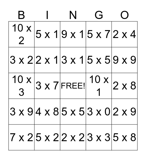 Multiplication Bingo! Bingo Card