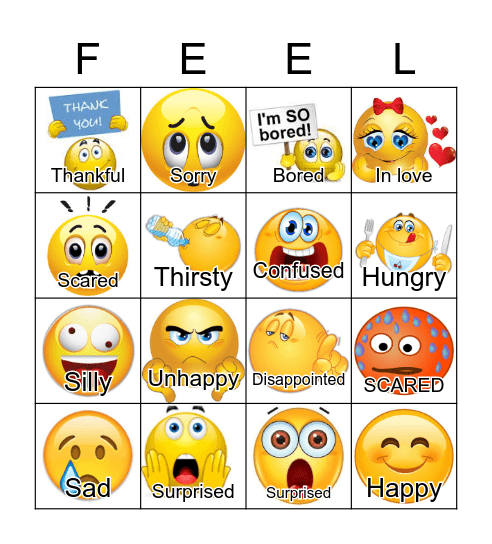 Feelings Bingo Card