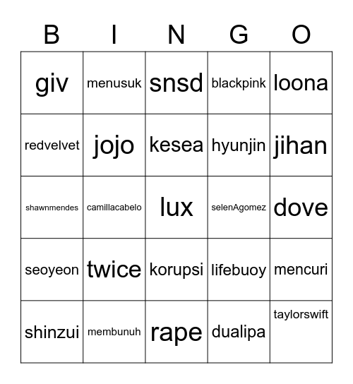 bingo bersama kim hyunjin Bingo Card