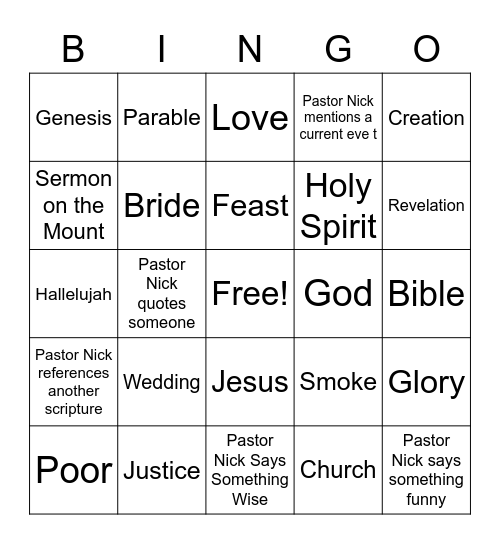 Sermon Bingo June 21 Bingo Card