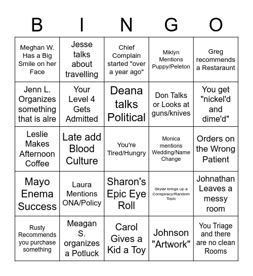 Allie E. Bingo Card