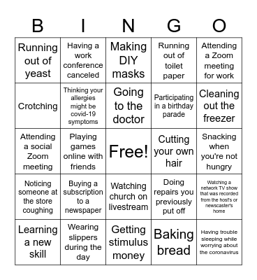 CORONAVIRUS Bingo Card