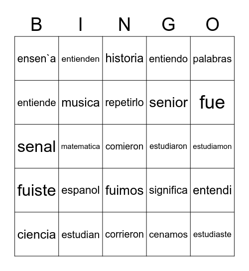 past and future 2 Bingo Card