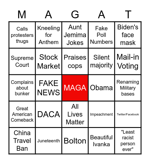 Trump Rally Bingo Card