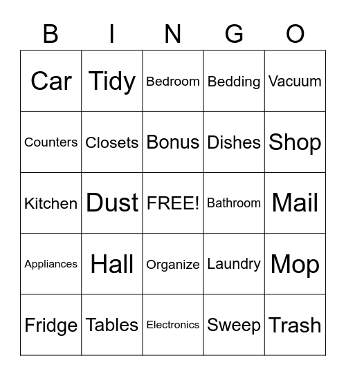 Housekeeping Bingo Card