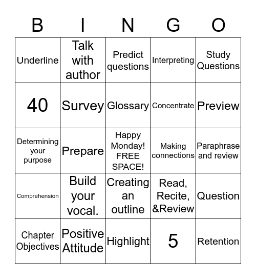 Actively Read Bingo Card