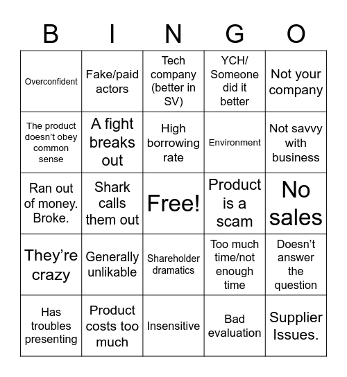 Bad pitch bingo Card