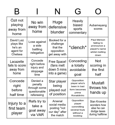 Arsenal Bingo Card