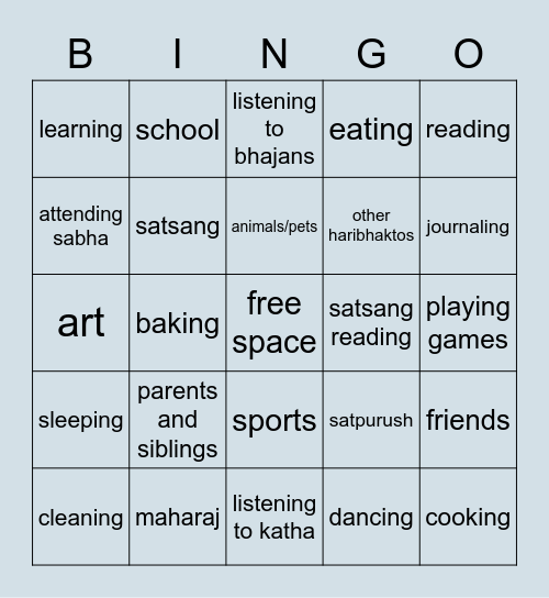 Things You Have Priti For ♡ Bingo Card