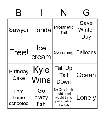 Dolphin Tale Movie Mishu Bday Bingo Card