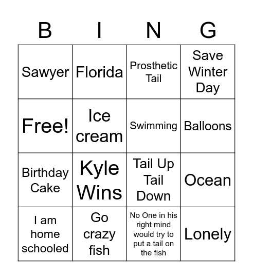 Dolphin Tale Movie Mishu Bday Bingo Card