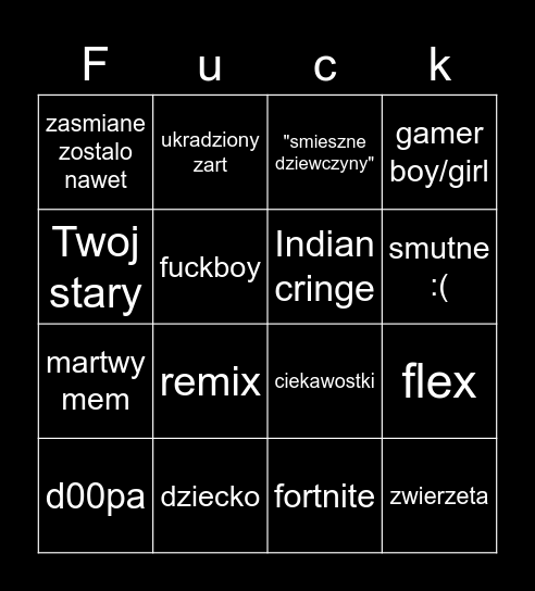 tiktok fajne Bingo Card