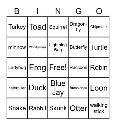 Minnesota Wild Life Bingo ($1 per Bingo) Bingo Card