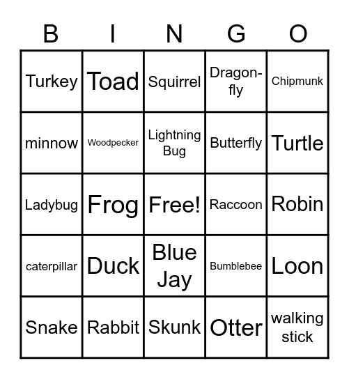 Minnesota Wild Life Bingo ($1 per Bingo) Bingo Card