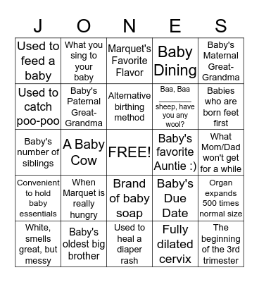 Baby Bingo-Jeopardy Bingo Card