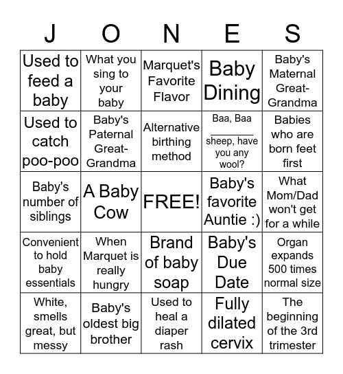 Baby Bingo-Jeopardy Bingo Card
