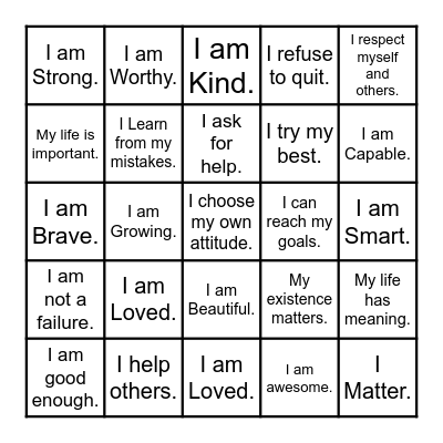 Affirmation Bingo Card