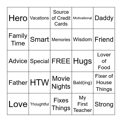 Father's Day Bingo Card