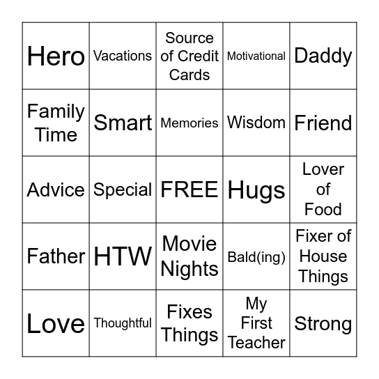 Father's Day Bingo Card