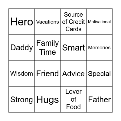 Father's Day Bingo Card