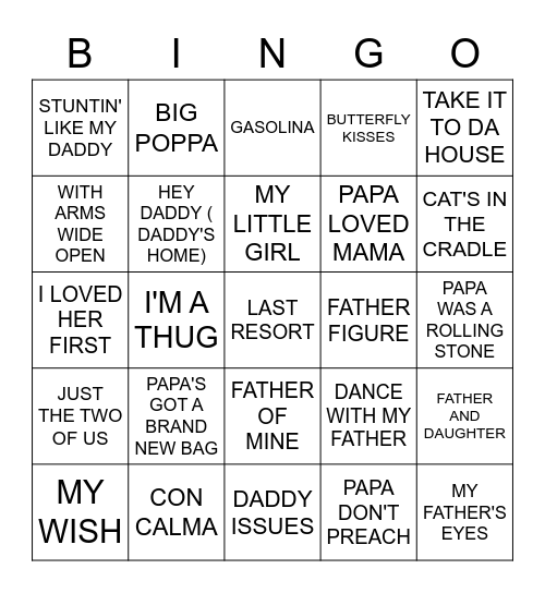Father's Day Bingo Card