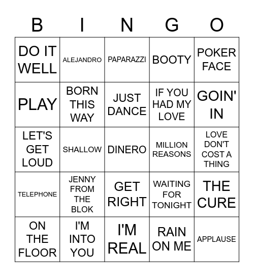 GAGA VS JLO Bingo Card
