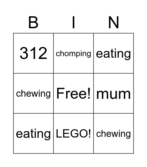 Liams bingo 😁 Bingo Card