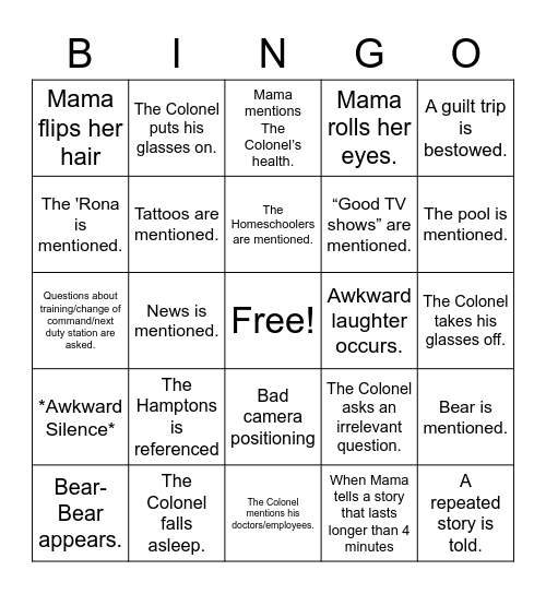 Lifegiver Bingo Card