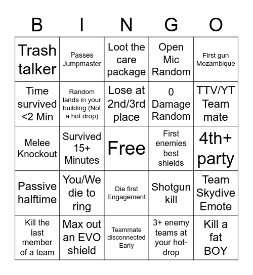 Apex Bingo! Bingo Card