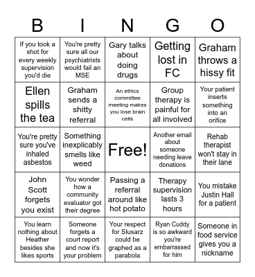 FSH Internship Bingo Card