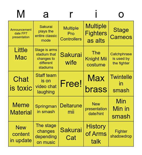 Arms Bingo Card