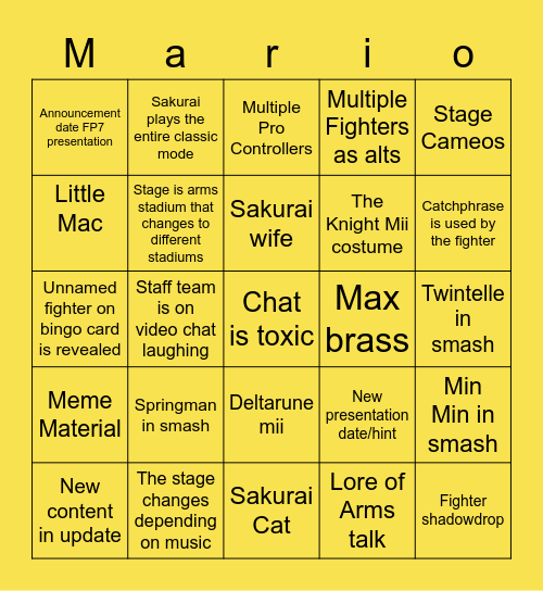 Arms Bingo Card