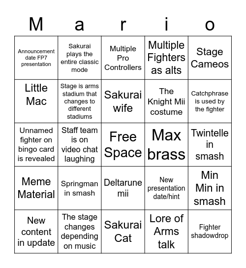 Arms Bingo Card