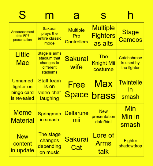 Arms Bingo Card