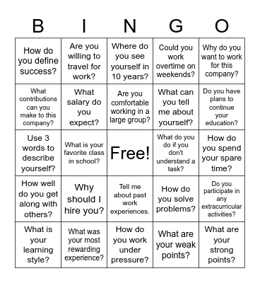 Interview Bingo Card
