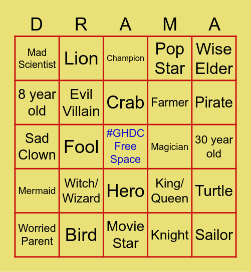 GHDC 2020 Character BINGO Card