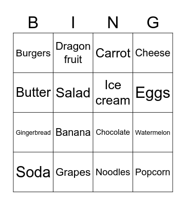 FOOD BINGO Card